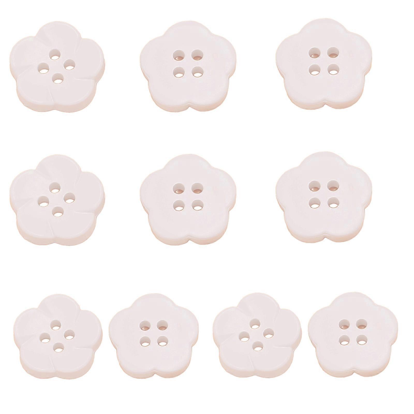 10 Pcs Resin Button 4-Hole Buttons Flower Shape Buttons Colourful Buttons Suitable for Sewing DIY Craft Decoration  White
