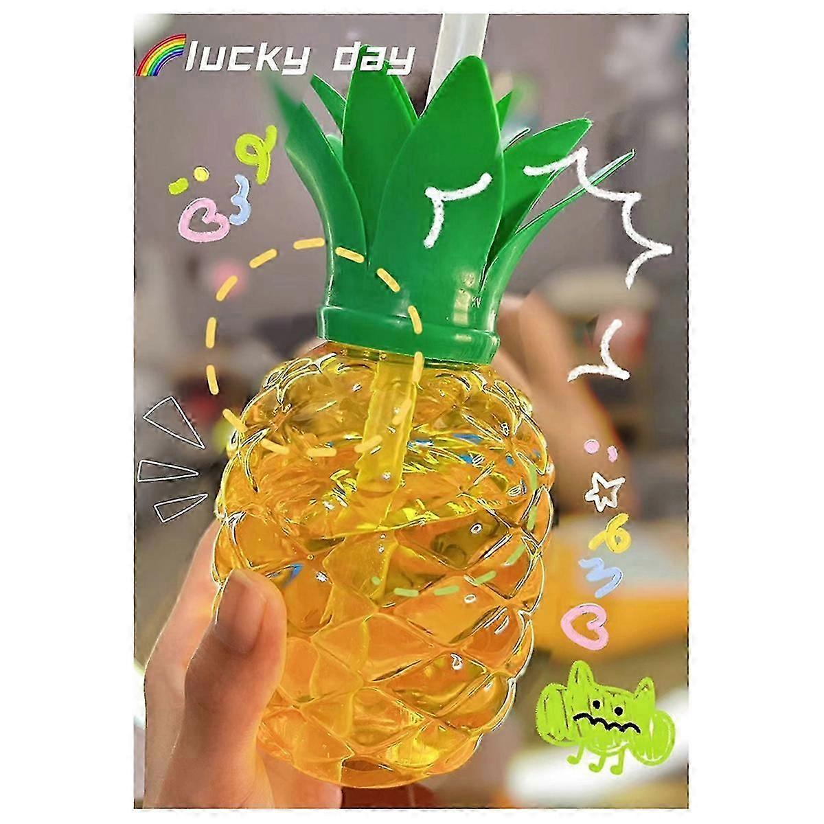 كوب أناناس بلاستيكي ، كوب مع قش ، زينة حفلة عيد ميلاد Luau ، كأس شرب الشاطئ الصيفي