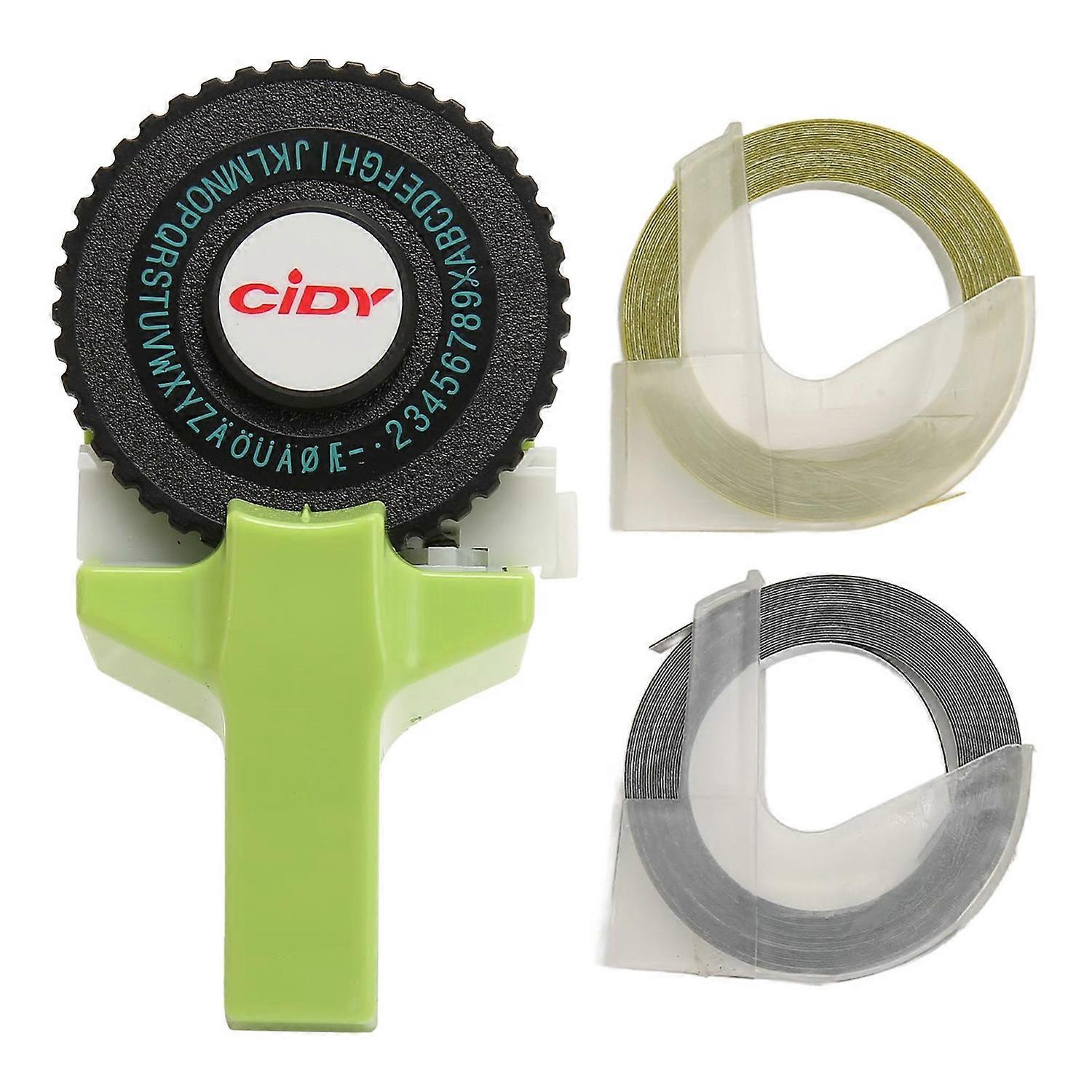 Embossing Label Maker Green Easy Operation Ergonomic Design Portable Label Making Embosser with Ribb