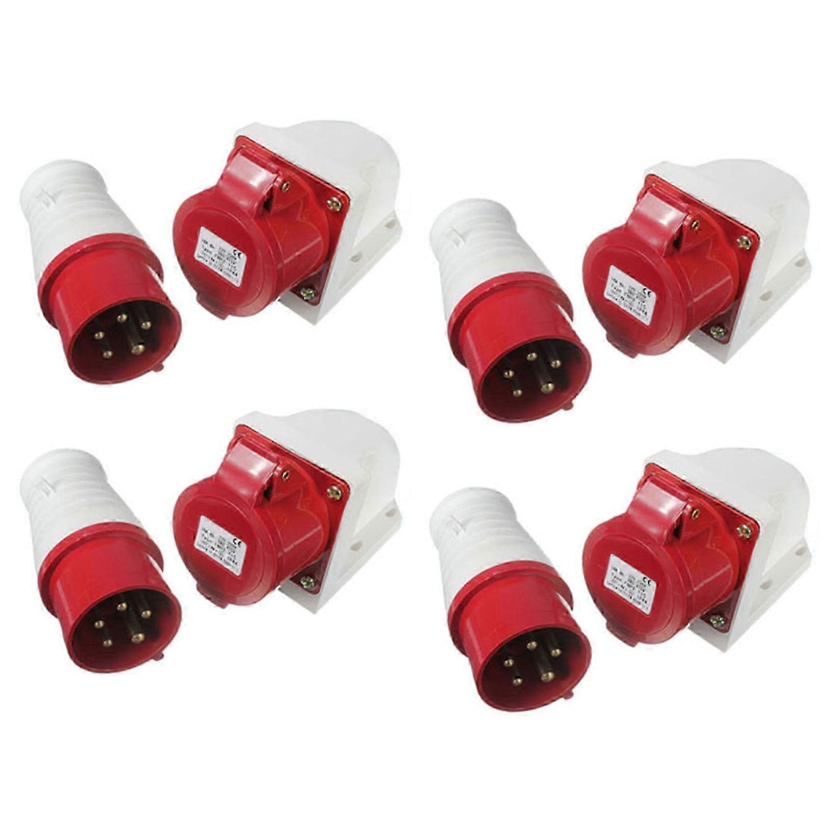 4X 16 Amp 5 Pin Plug & Socket Weatherproof IP44 3 Phase 380-415V 3P + N + Earth 16A SZRH