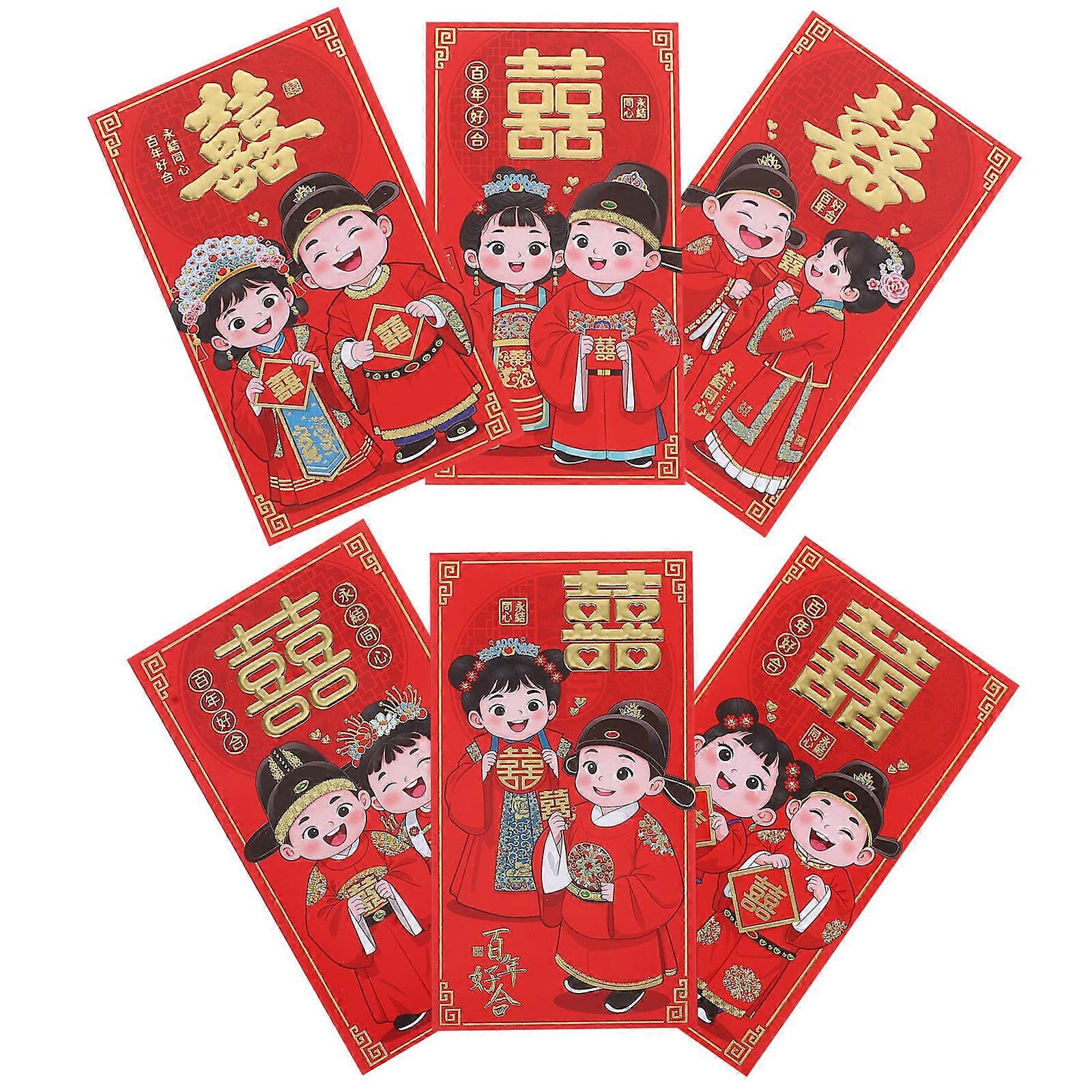 Wedding Red Envelopes Paper for Storage Using 6Pcs Featuring Traditional Elements