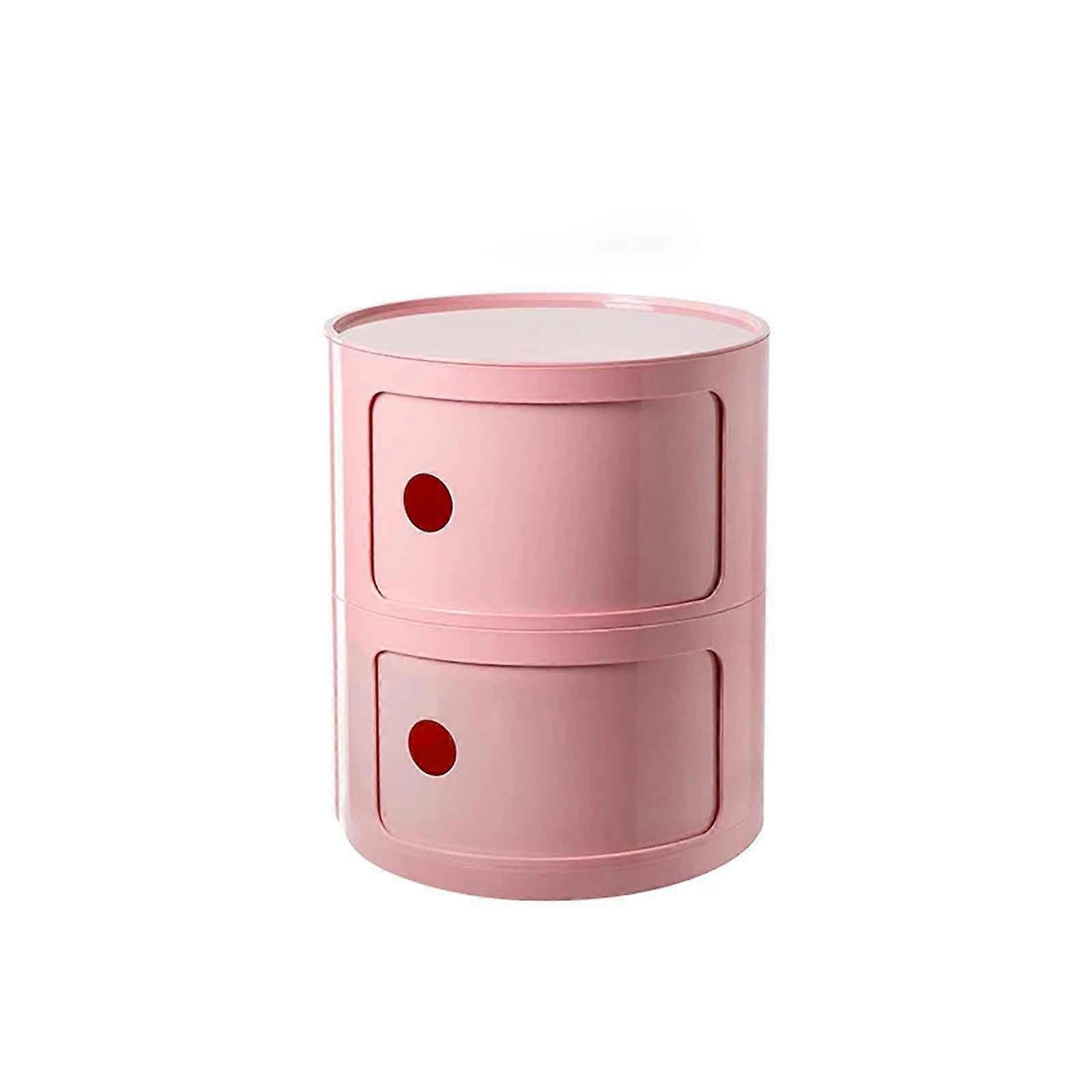 Round Bedside Table Plastic Storage Cabinet with Narrow Design for Bedroom and Small Spaces Pink