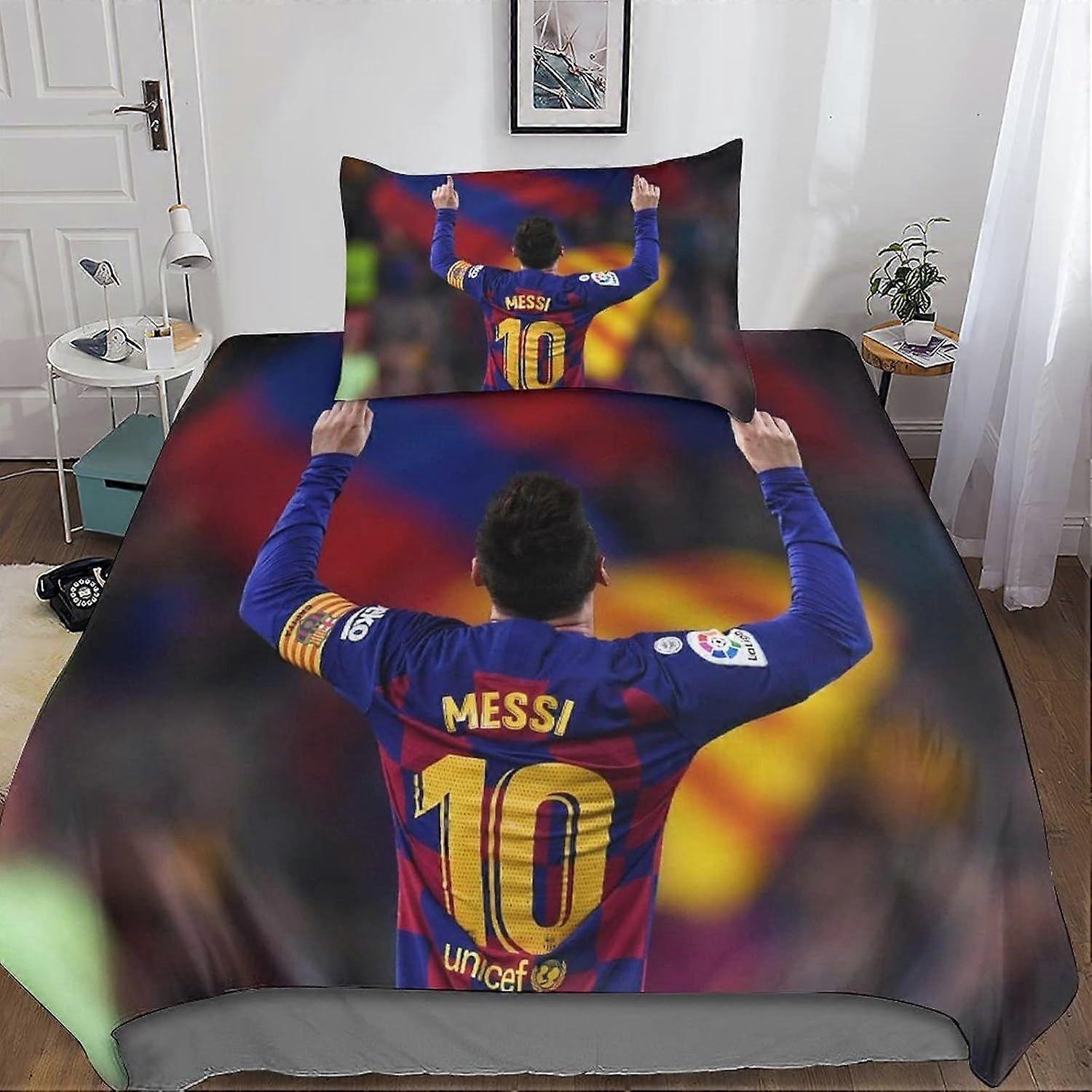 CAYBES ليونيل ميسي 3D المطبوعة لحاف غطاء كرة القدم سوبر ستار تصميم لحاف غطاء مجموعة الفراش مجموعة، ستوكات ناعمة، سستة خفية الأولاد والبنات واحدة