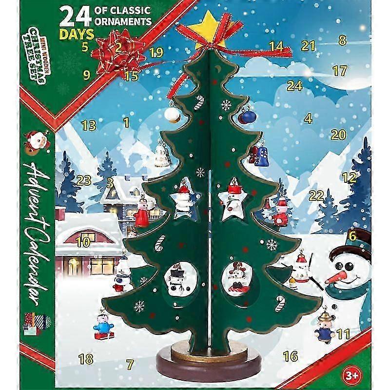 Christmas Advent Calendar with 24-Day Countdown and Wooden Christmas Tree for the Table.