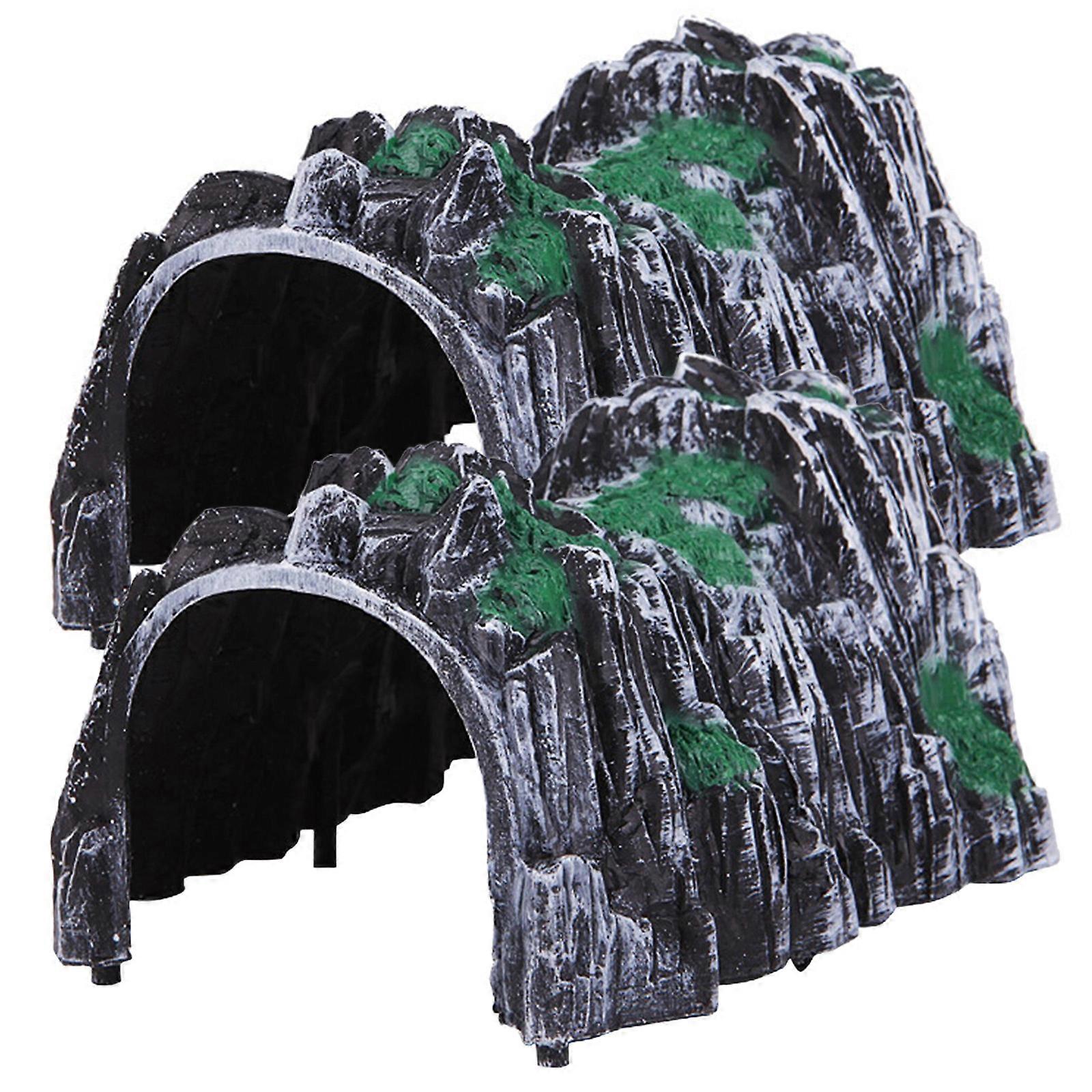 2Pieces Rock Cave Formation Tunnel Plastic Train Track Add On Realistic Scene Decors For Model Railway And Racing Track Multicolor