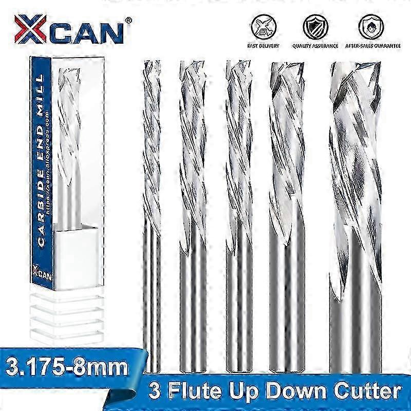 XCAN CNC Router Bit 3 Flute Up Down Cut Carbide End Mill 3175-12mm Shank Compression Milling Cutter