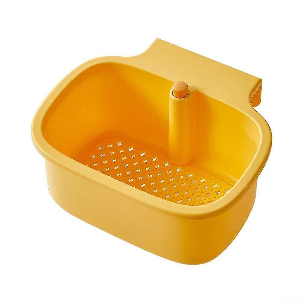 Hanging Sink Corner Rack With OneButton Quick Drain And SelfCleaning Food Waste Strainer Yellow Basket