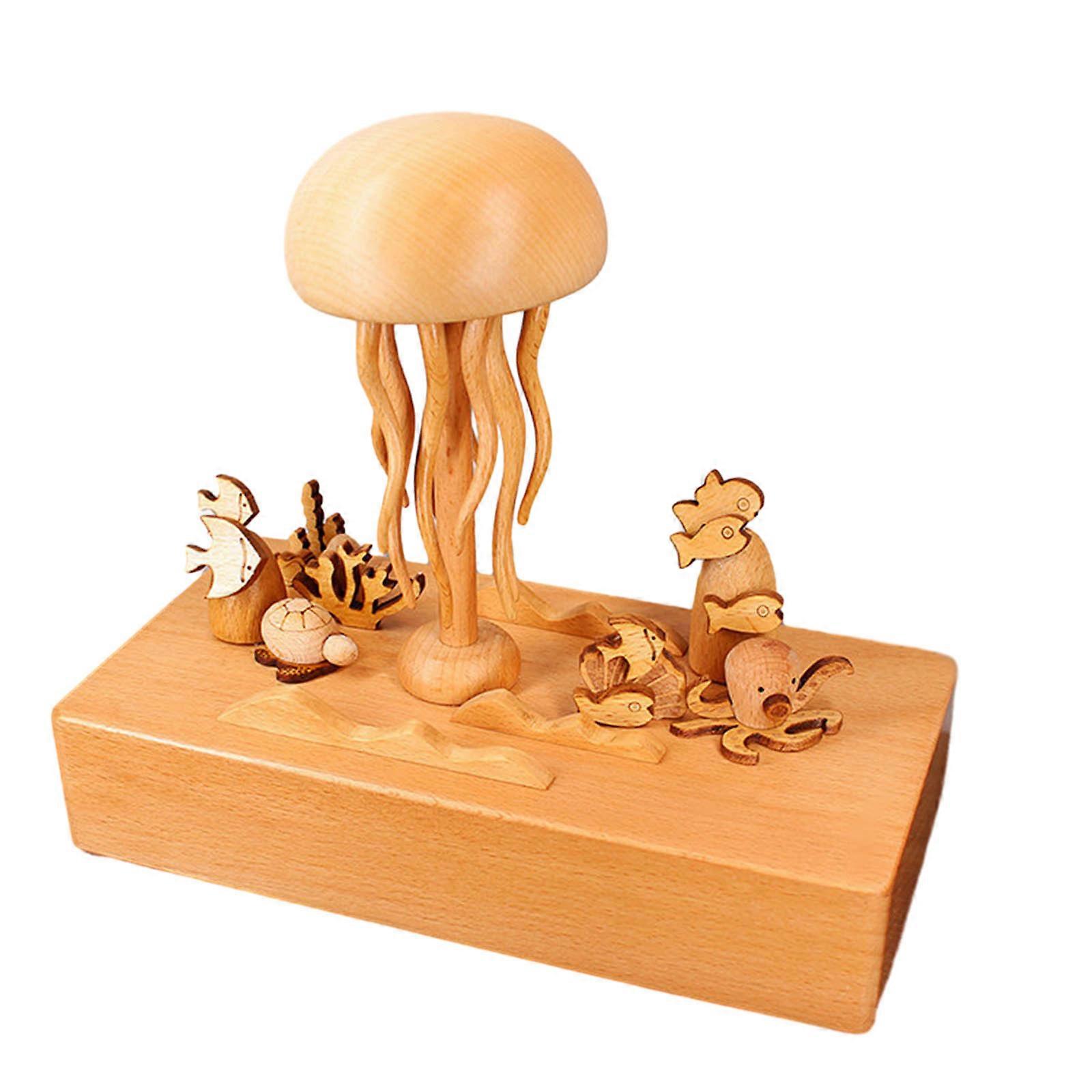 OceanSeries Mechanical Jellyfish Wood Music Box Artistic Decoration with Melodious Tune Multicolor