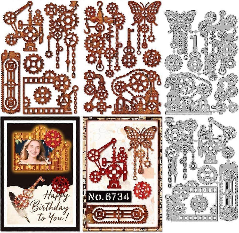 Gear Frame Metal Die Cuts Steampunk Gear Machine Cutting Dies Machine Butterfly Embossing Stencils Scrapbooking Tool for DIY Scrapbooking Craft Card M