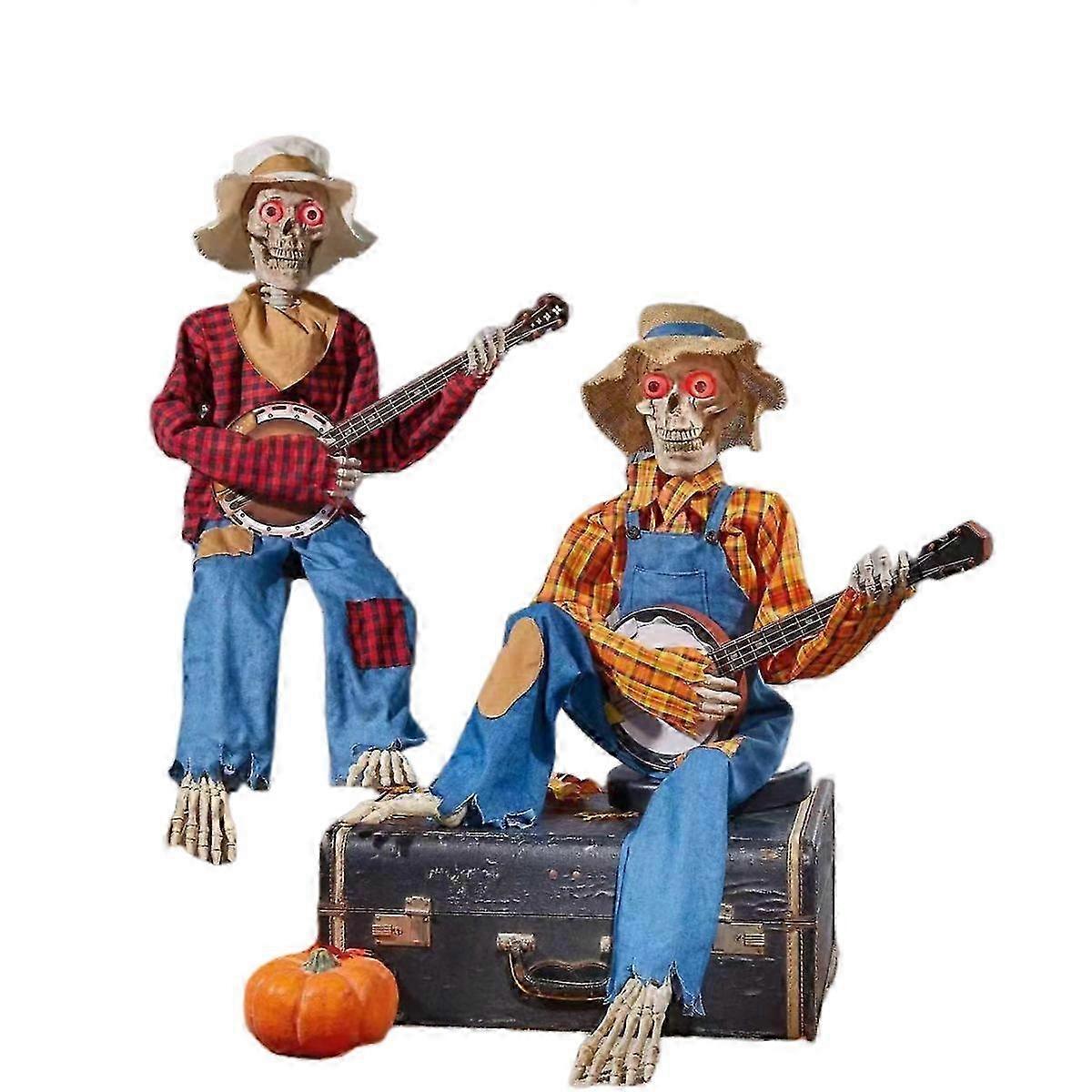 Dueling Banjo Skeletons, Funny Animated Halloween Animated Banjo Skeletons With Light Eyes