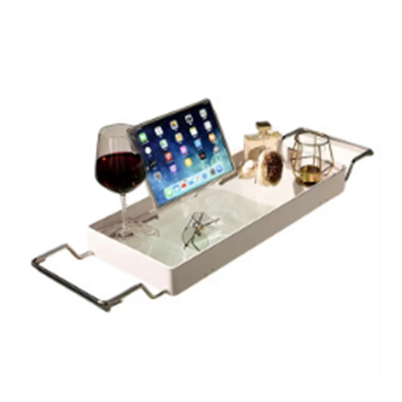 Expandable Bamboo Bath Tray with Tablet Phone Book Stand, SplashProof Bathtub Caddy Organizer (Color1)