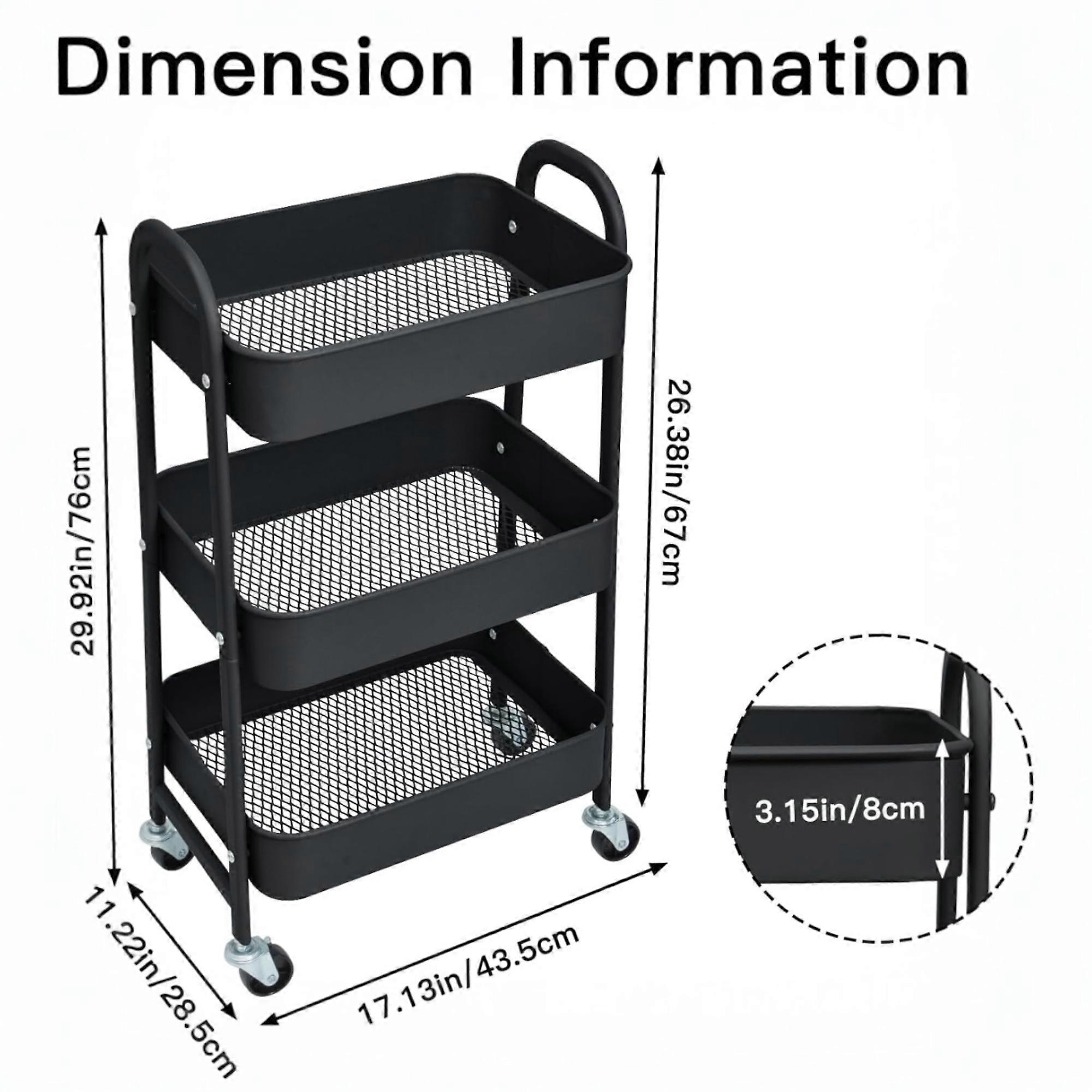 Storage Cart Auxiliary Cart with Wheels Kitchen Cart Service Cart Metal Cart with Wheels 3 Levels Rolling Cart Organizer Cart .