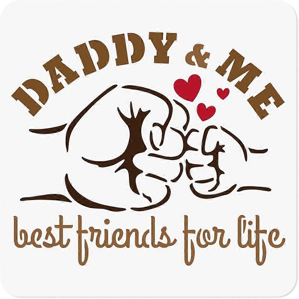 Daddy and Me Stencil for Painting 11.8"x11.8" Reusable Plastic Father's Day Stencil Drawing Templates Fist Bump DIY Craft Paint Template for Wall Home