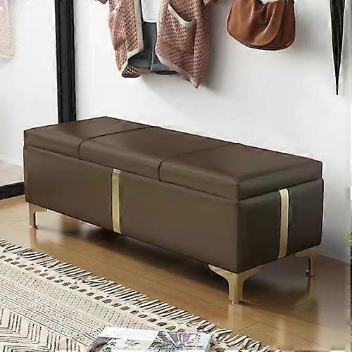 Leather Upholstered Storage Bench with Hidden Compartments for Entryway and Small Spaces