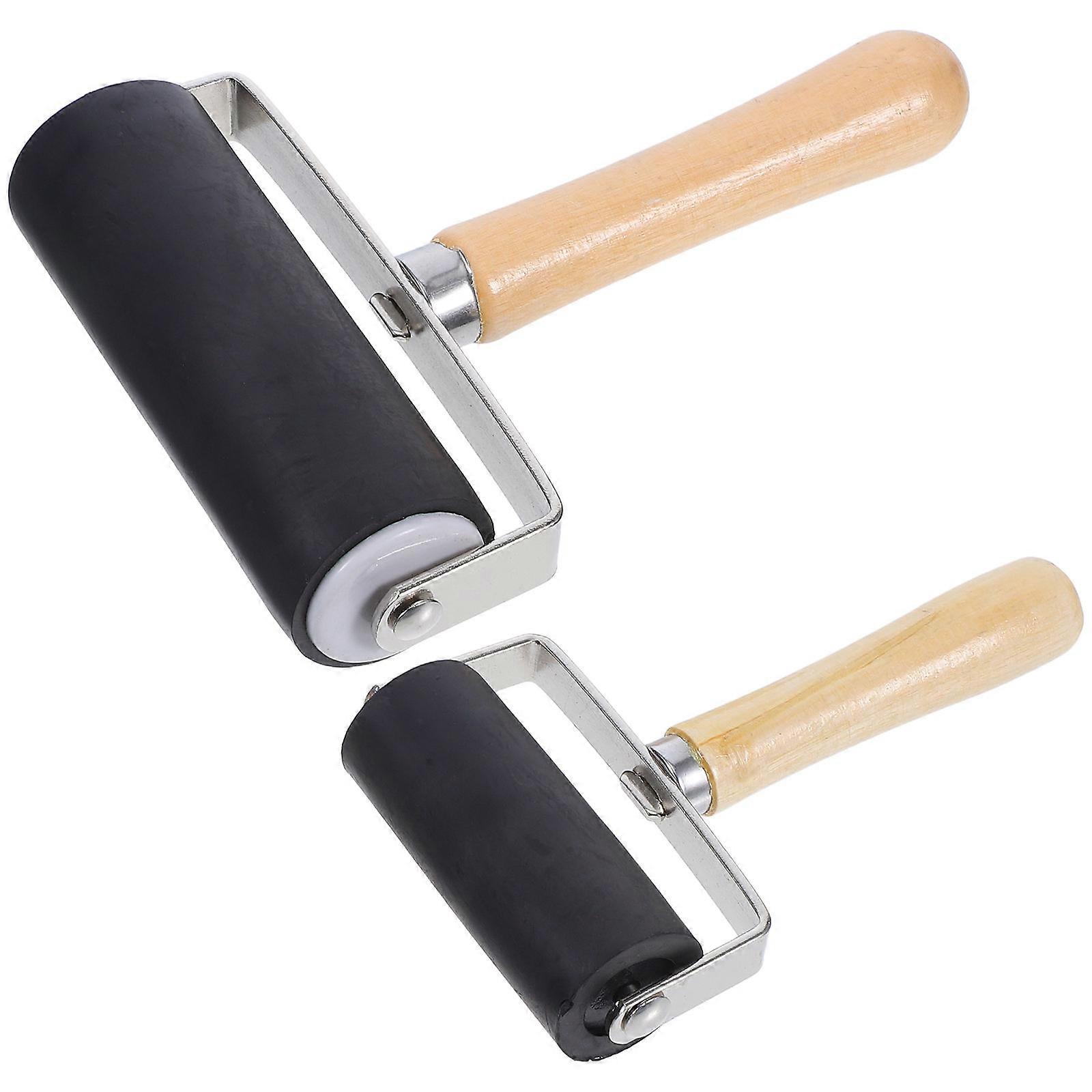 Printmaking Roller Tool Set Wooden Handle Ink Hand Roller For Art Projects Crafts Printmaking Multi 2Pcs