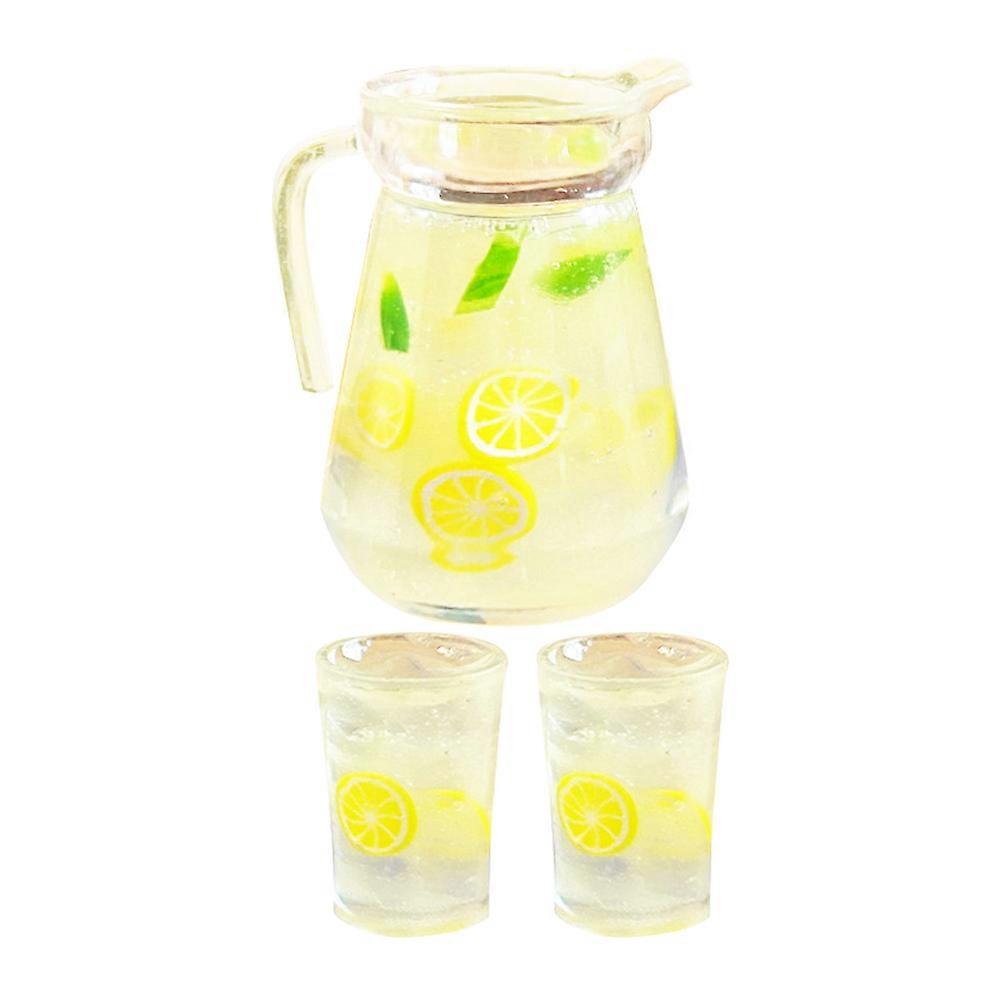 Tiny Dollhouse Lemonade Pitcher Resin Set for Decor 1Set Mini Drink Cups