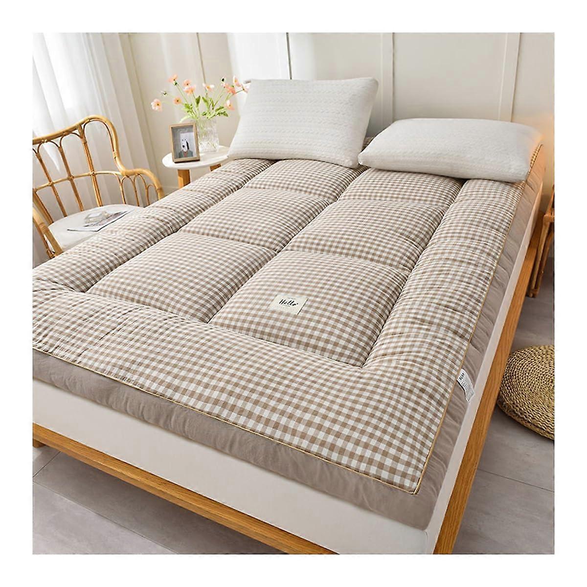 Extra Thick Mattress Topper Queen with Breathable Soft Fabric, Foldable Down Alternative, Brown