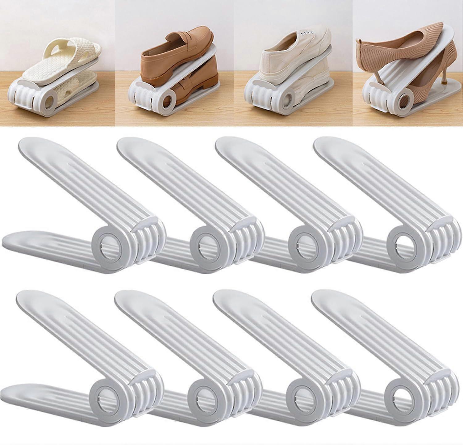 8 Pack Shoe Slot Organizer, Adjustable Double Layer Shoe Storage Rack, 4 Height Levels, Grey