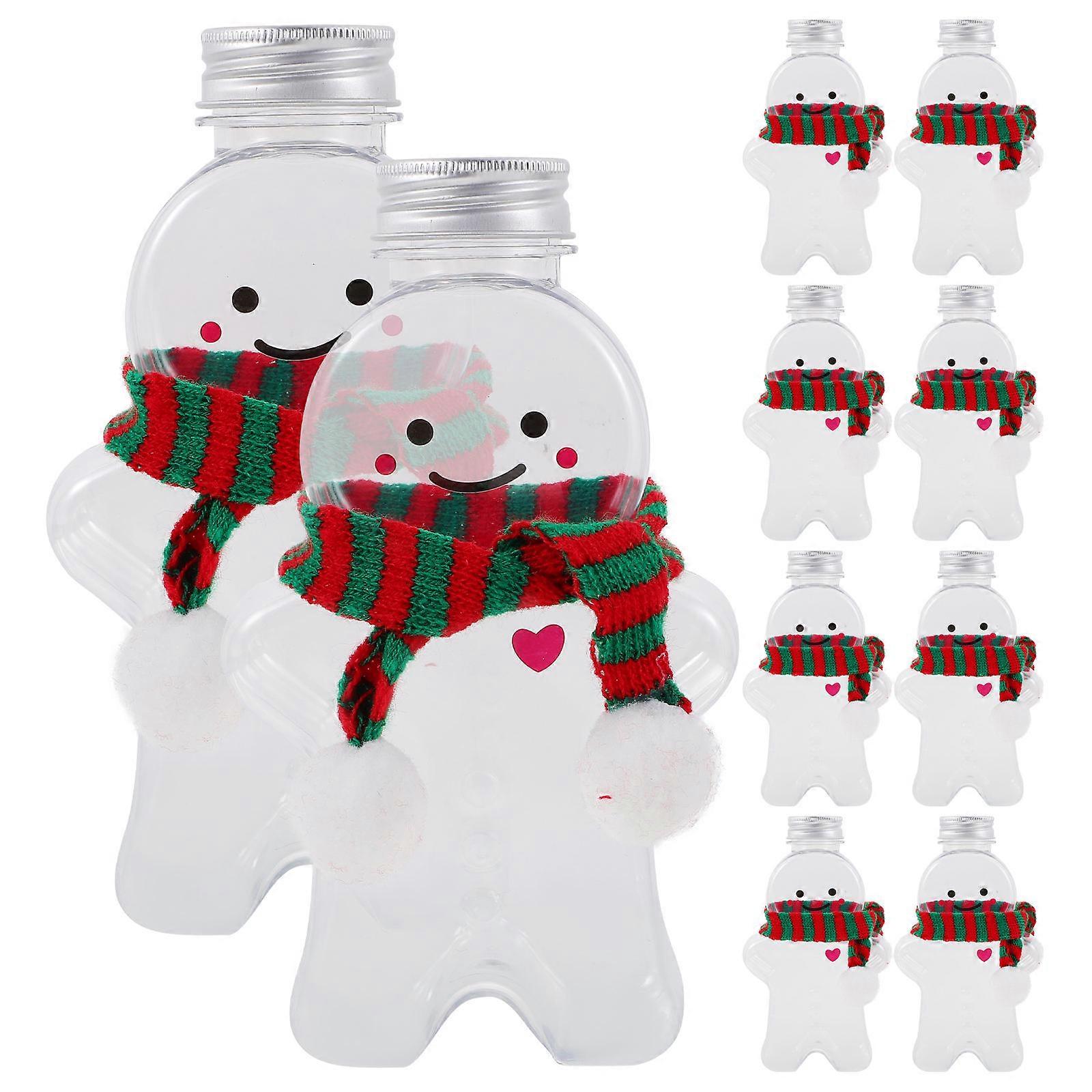 10 Sets Christmas Bottles Xmas Gingerbread Man Beverage Bottles Juice Bottles with Scarves