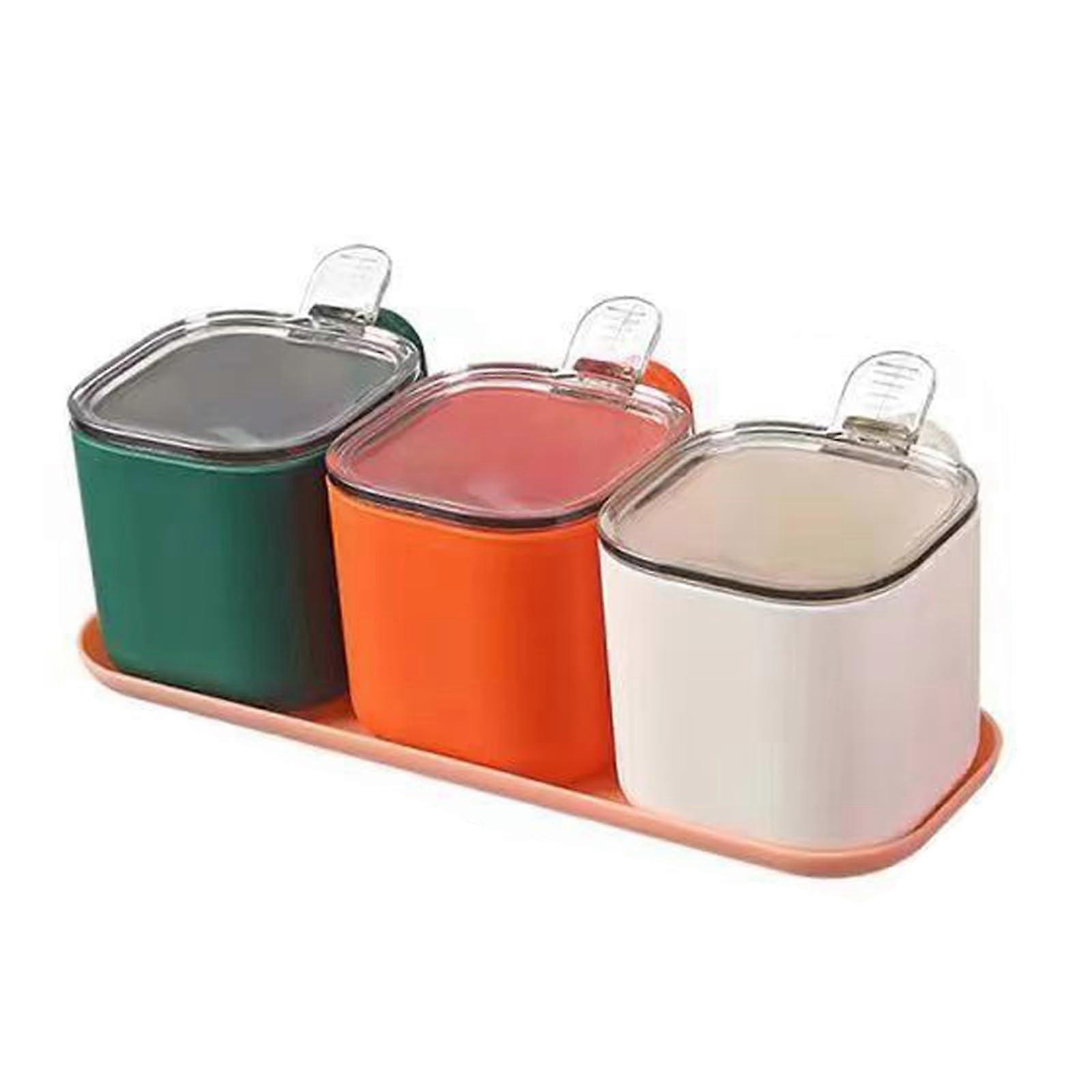 Spice Storage Box with Clear Lid and Removable Compartments, 3Grid Kitchen Countertop Organizer