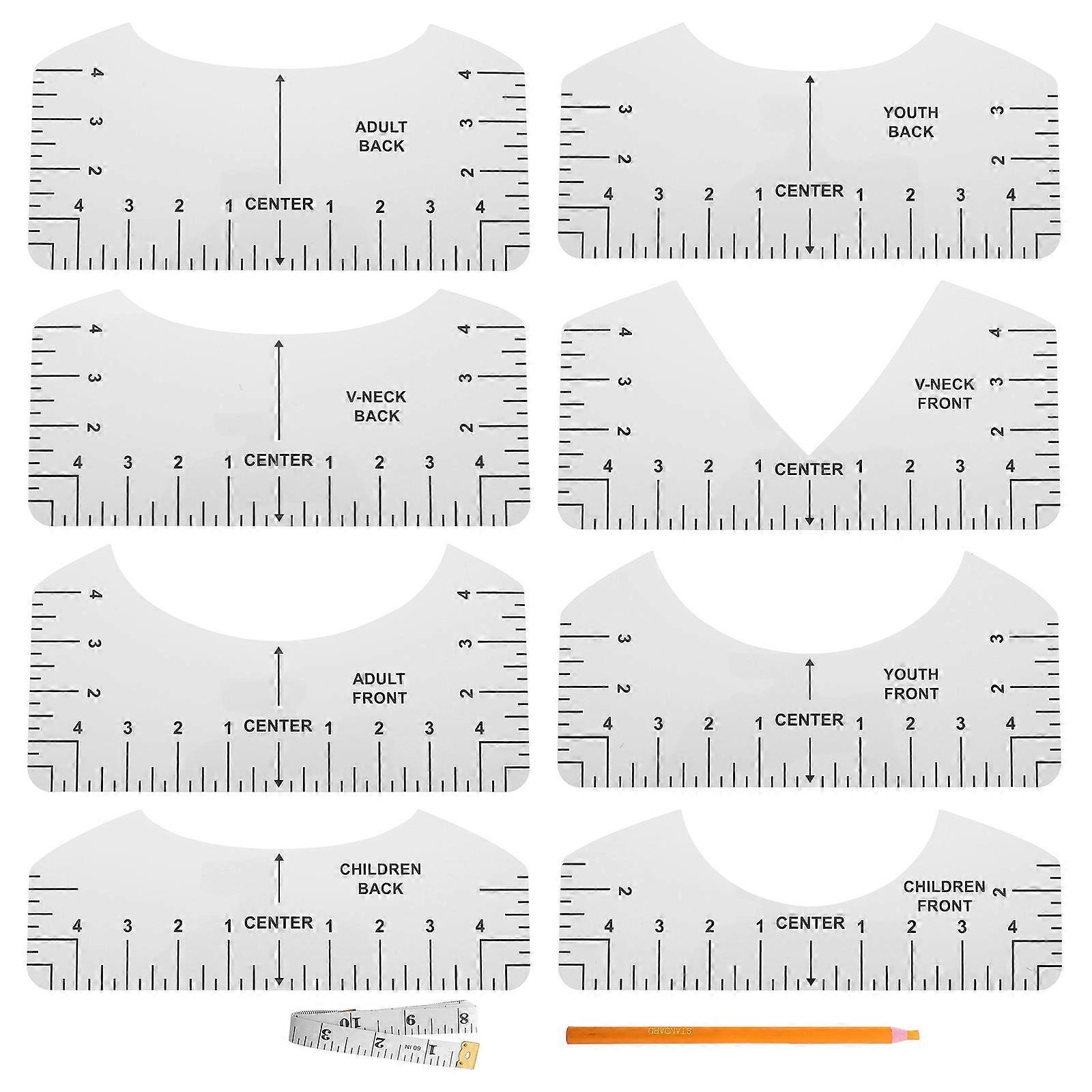 T-Shirt Alignment Tool Kit for Sewing with 8Pcs Transparent PVC Ruler Guide