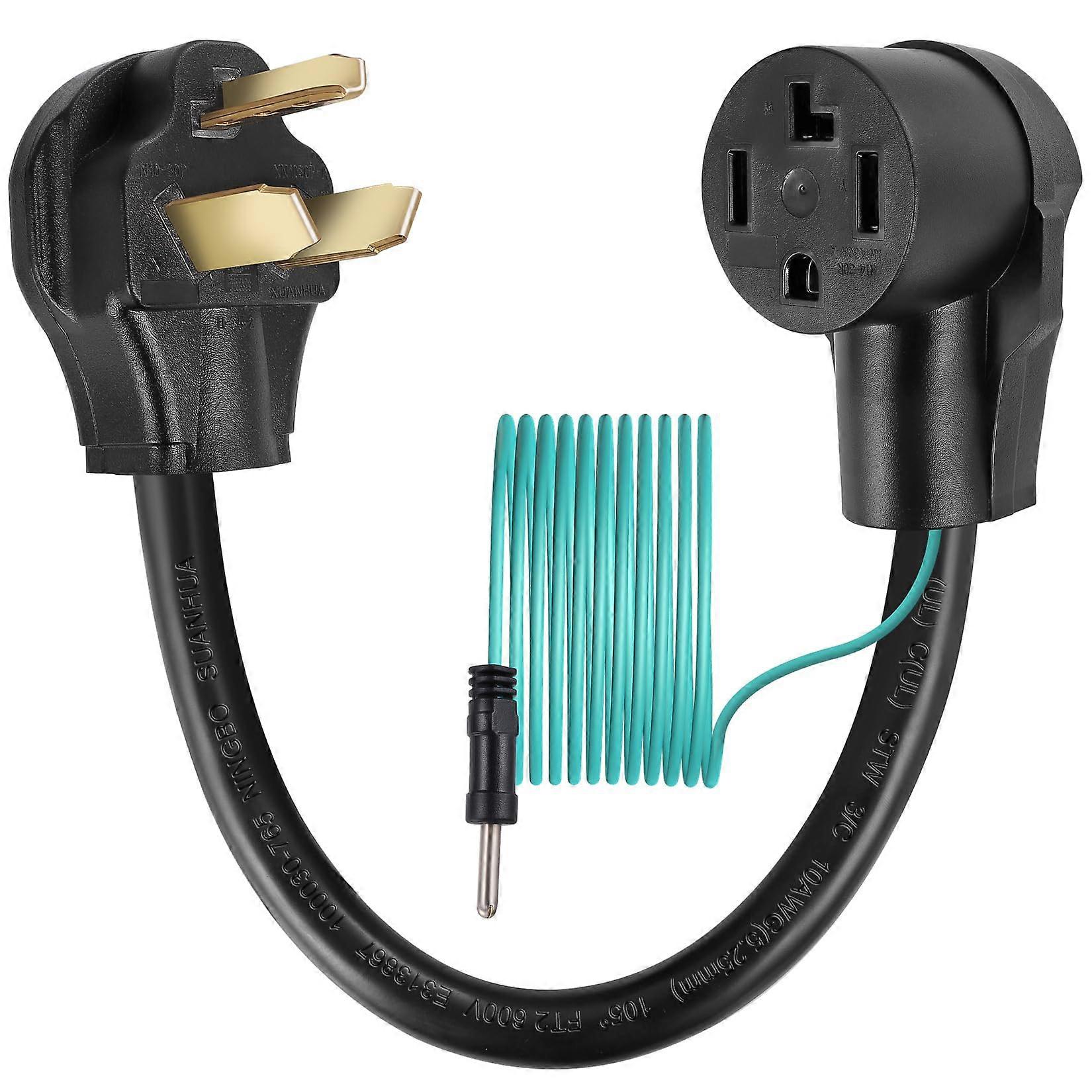 4 Prong to 3 Prong Dryer Adapter with Safe Ground Wire, NEMA 1030P to 1430R, 1.5ft Heavy Duty Cable