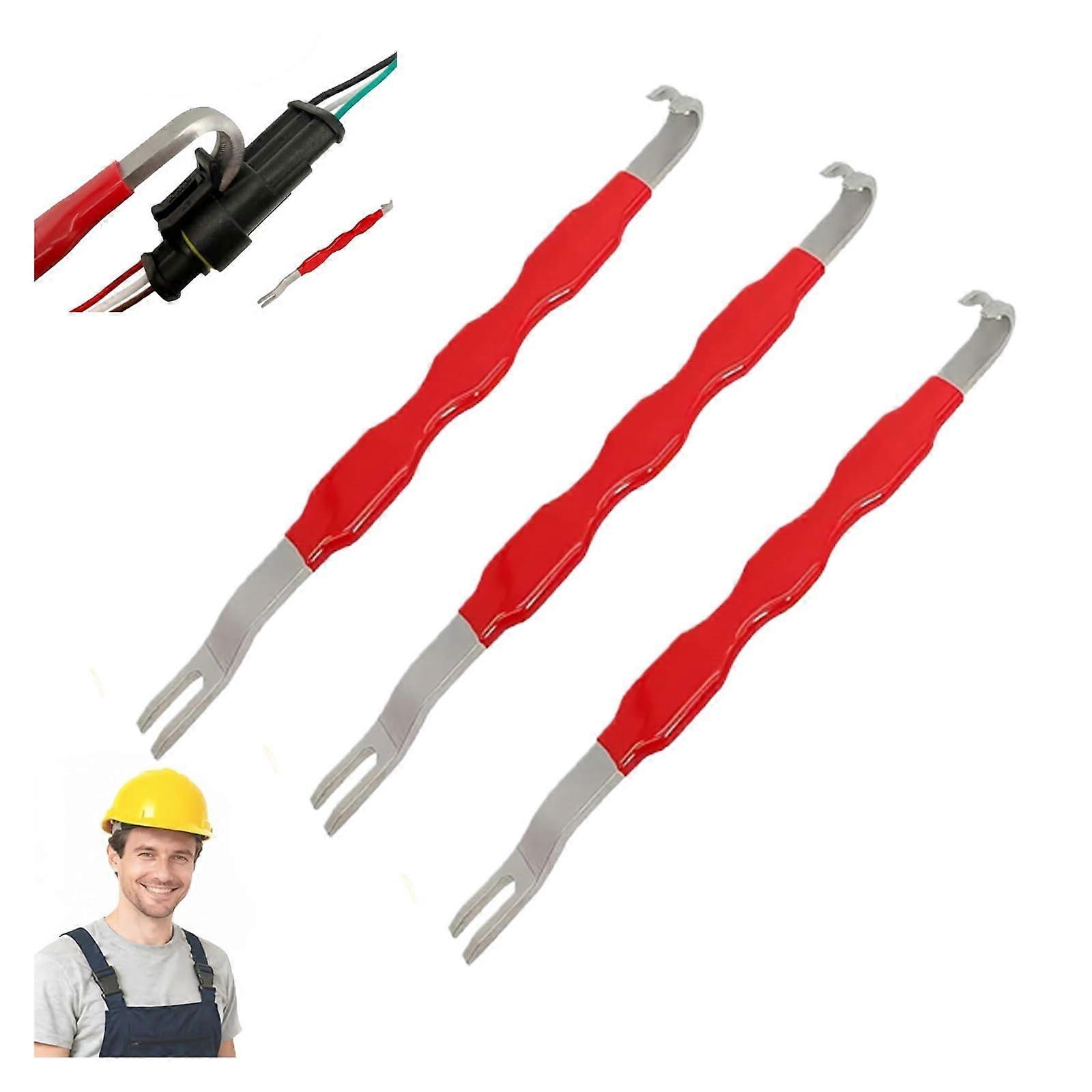 Automotive Connector Removal Tool with Dual Head Hose Clamp Plier, Ergonomic Grip, 3 Red Pieces