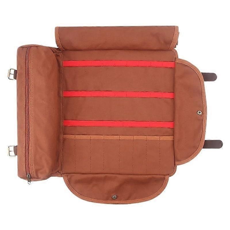 Tool Roll Bag with MultiPurpose Storage for Knife and Tool Organization, Car Maintenance and Picnic Use Brown