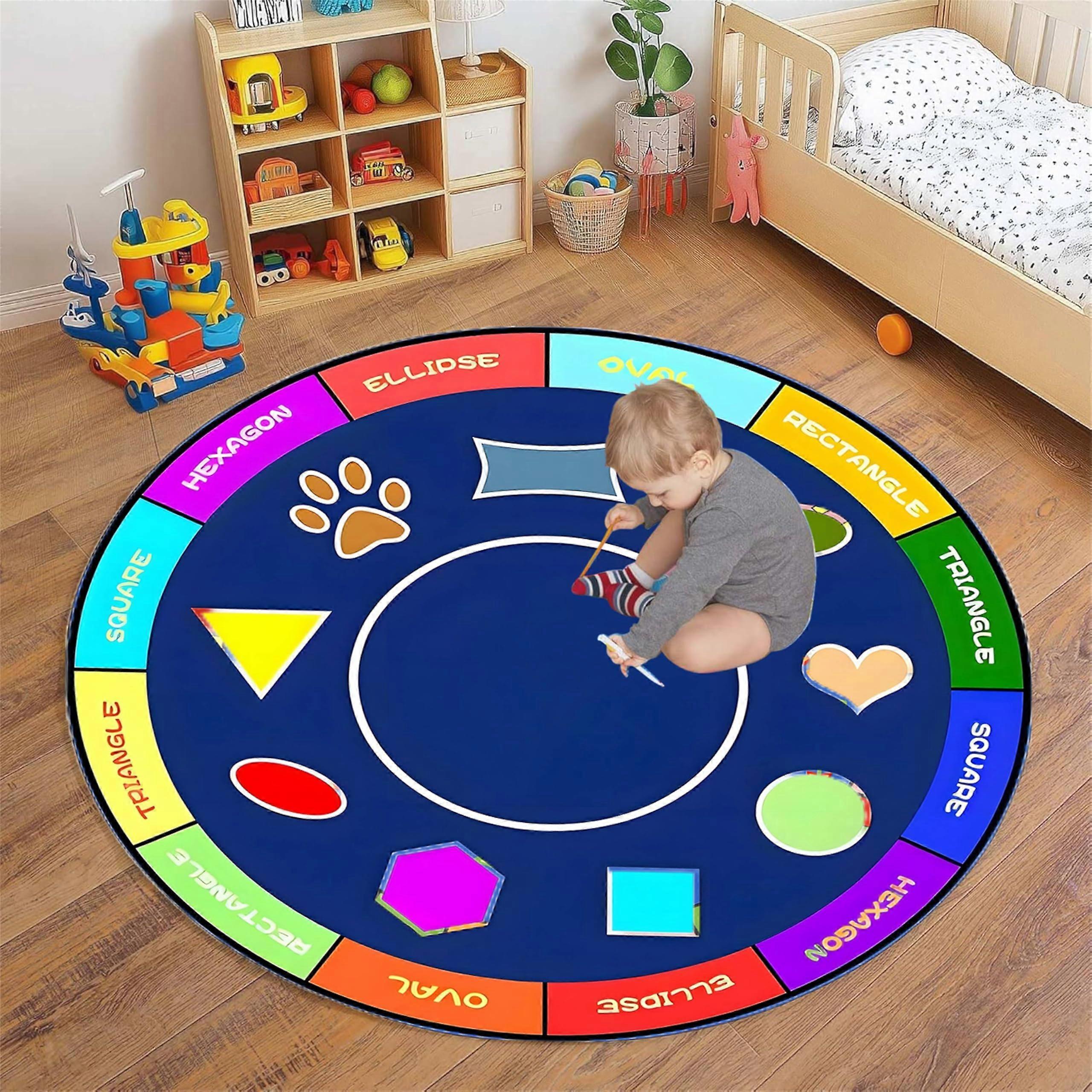 Kids Round Rug 6ft with ABC Learning Design, Soft NonSlip Surface, Washable for Classroom or Playroom