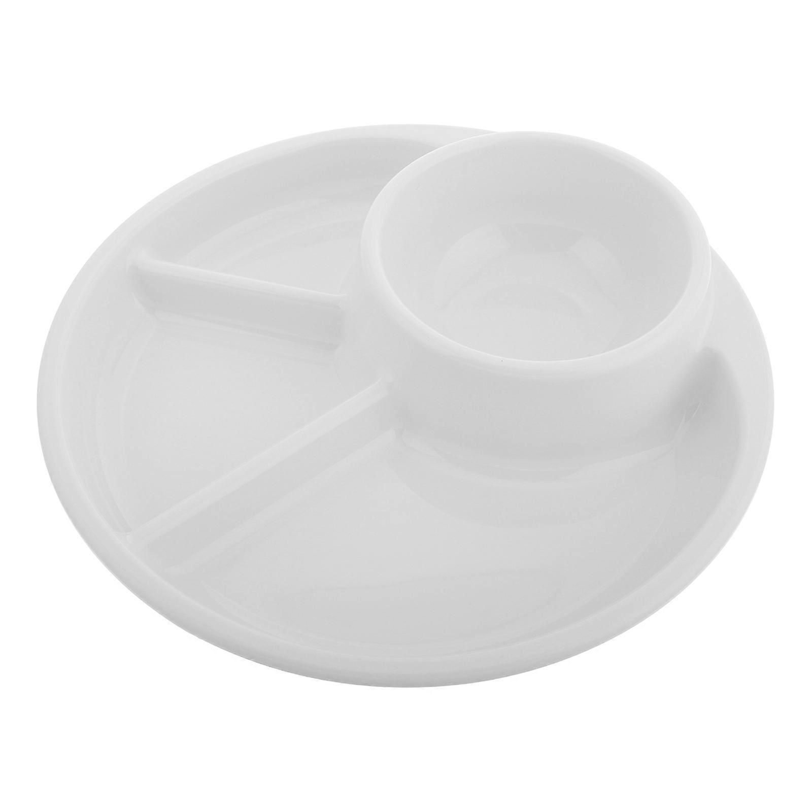 White Divided Plates for Portion Control 3 Compartments Reusable