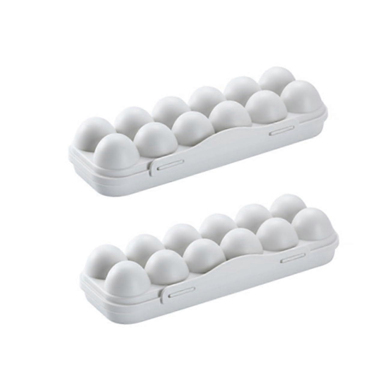 2pcs Stackable Egg Storage Container for Refrigerator, Shatterproof PP Holder Tray, Grey