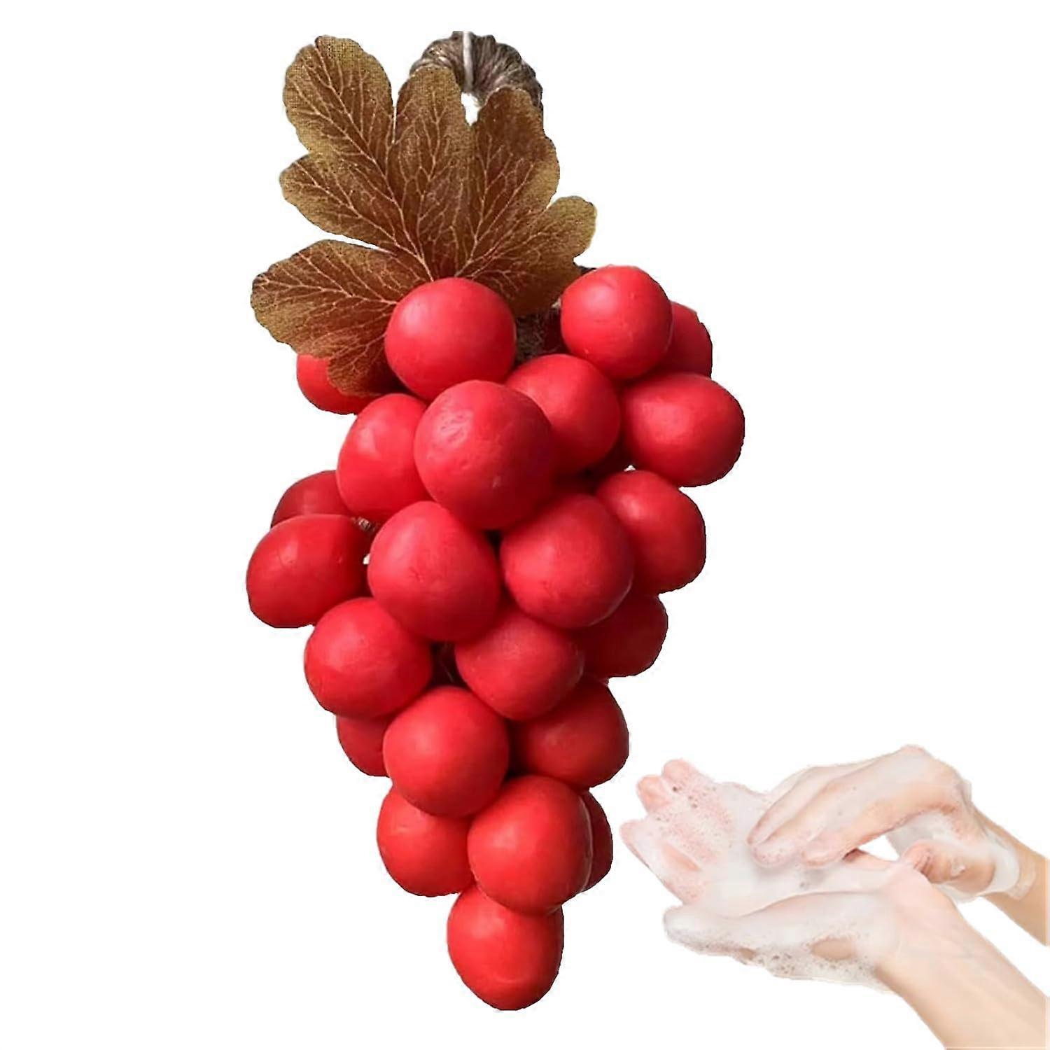 Handmade Grape Shape Soap on Rope, Natural Cold Process Decorative Bath Gift, Red Cluster