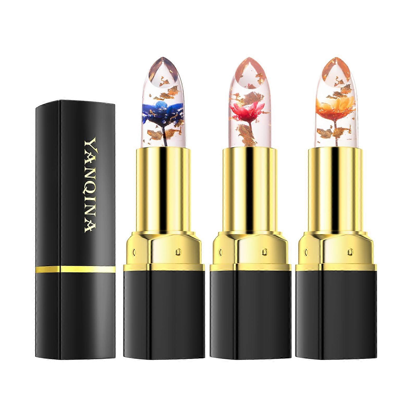 Color Changing Jelly Flower Lipstick Set 3 Pack Long Lasting Moisturizing Temperature Activated