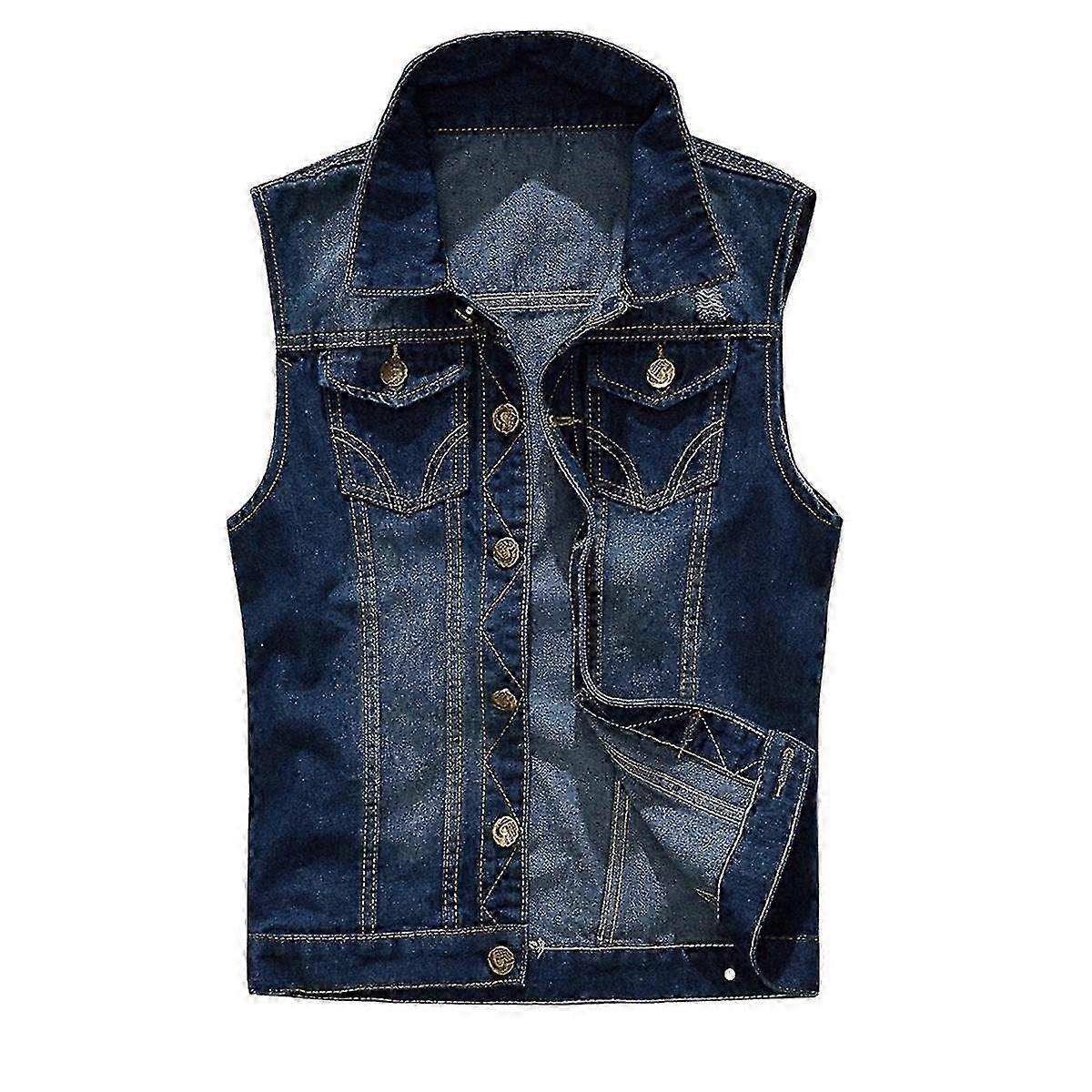VAWAN Mens Classic Ripped Golden Button Sleeveless Jacket