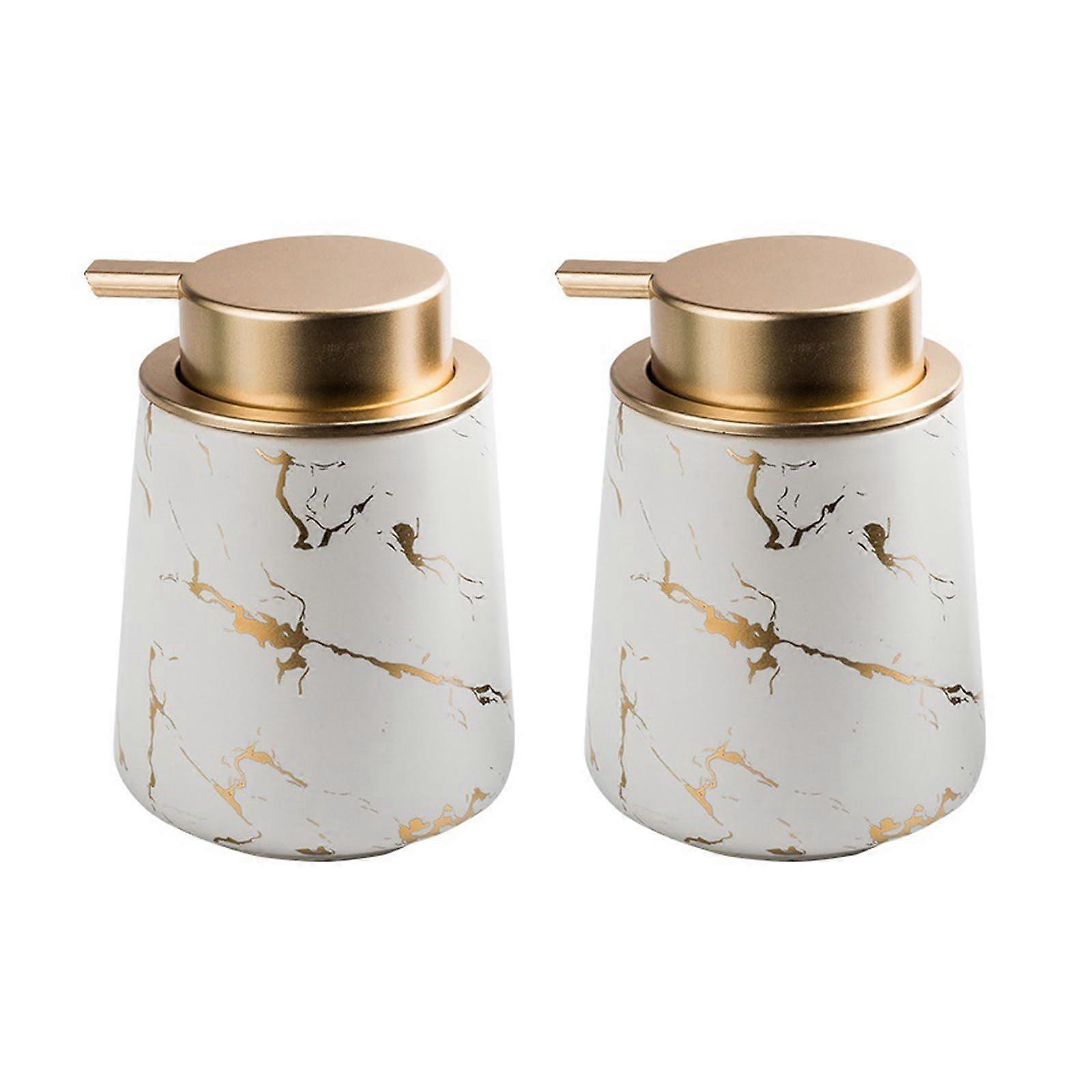 Ceramic Soap Dispenser Set with Gold Marble Pattern, Modern Bathroom Lotion and Shampoo Pump 2pcs
