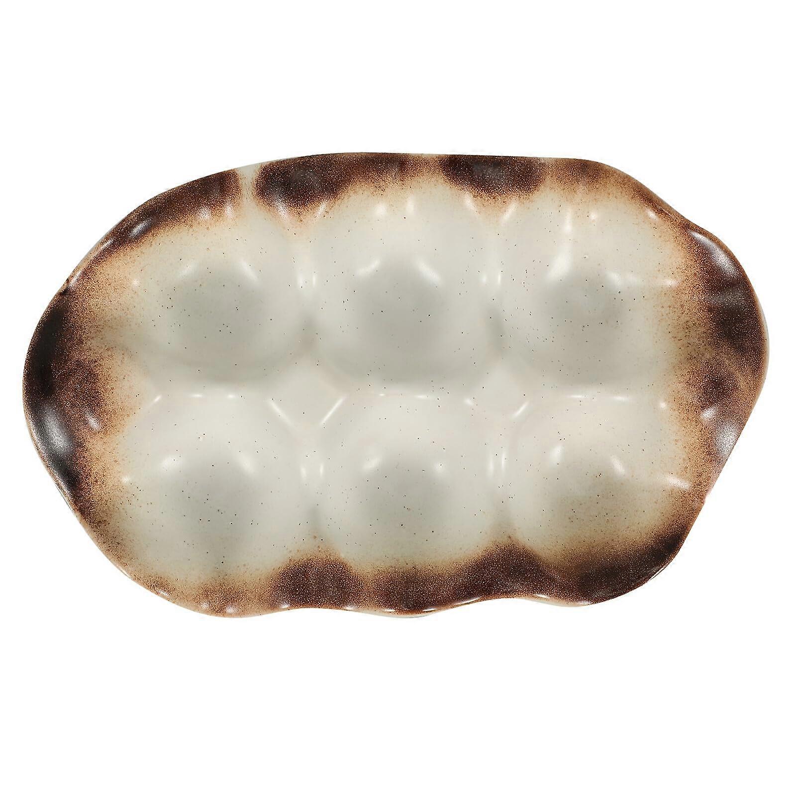 Ceramic Egg Holder with Protective Design and Elegant Gold Finish for Kitchen Countertop Storage