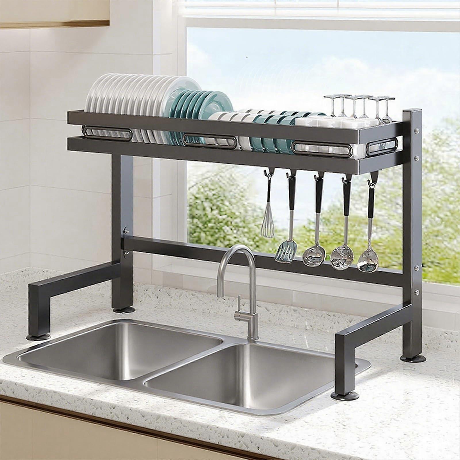 Over the Sink Dish Drying Rack Large Capacity Space Saving LShaped Kitchen Dish Rack
