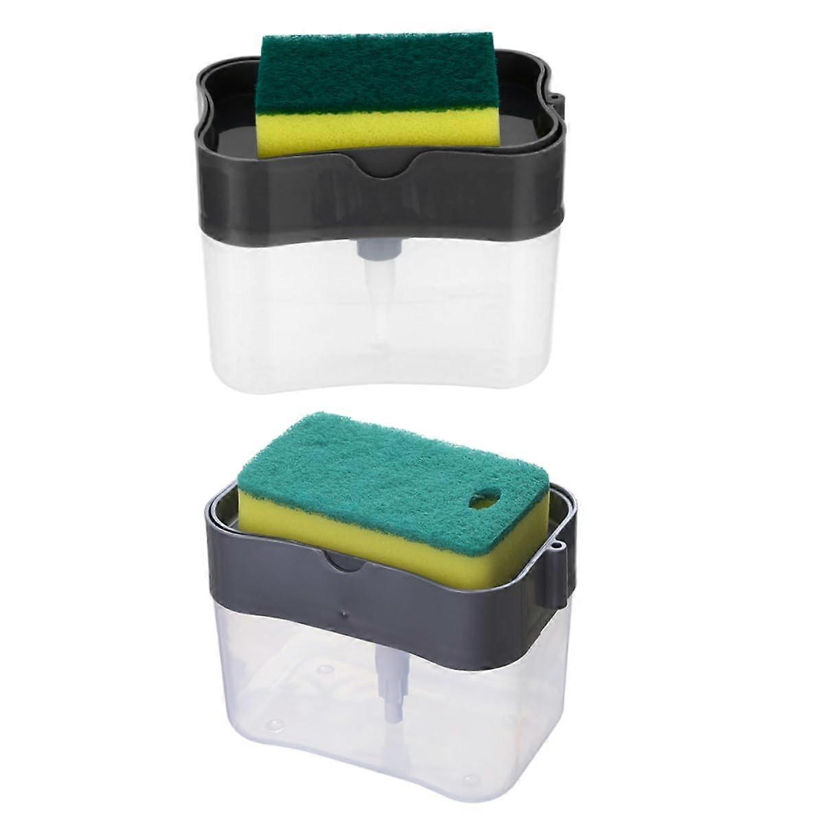 Automatic Soap Dispenser 2 in 1 Visible Level Pump with Sponge Holder for Kitchen Sink and Bathroom