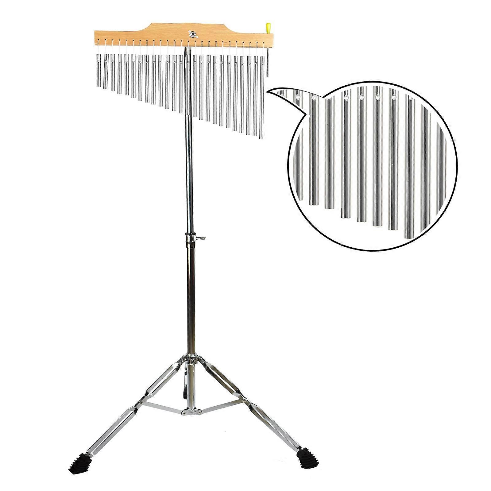 25 Note Chimes with Adjustable Height Tripod Stand, Compact TwoOctave Silver Percussion Instrument