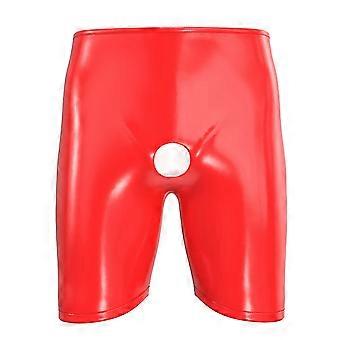 Men's Faux Leather Short Pants Sexy Open Crotch Shiny Boxer Shorts Glossy Stretchy Hot Pants for Parties And Date Nights