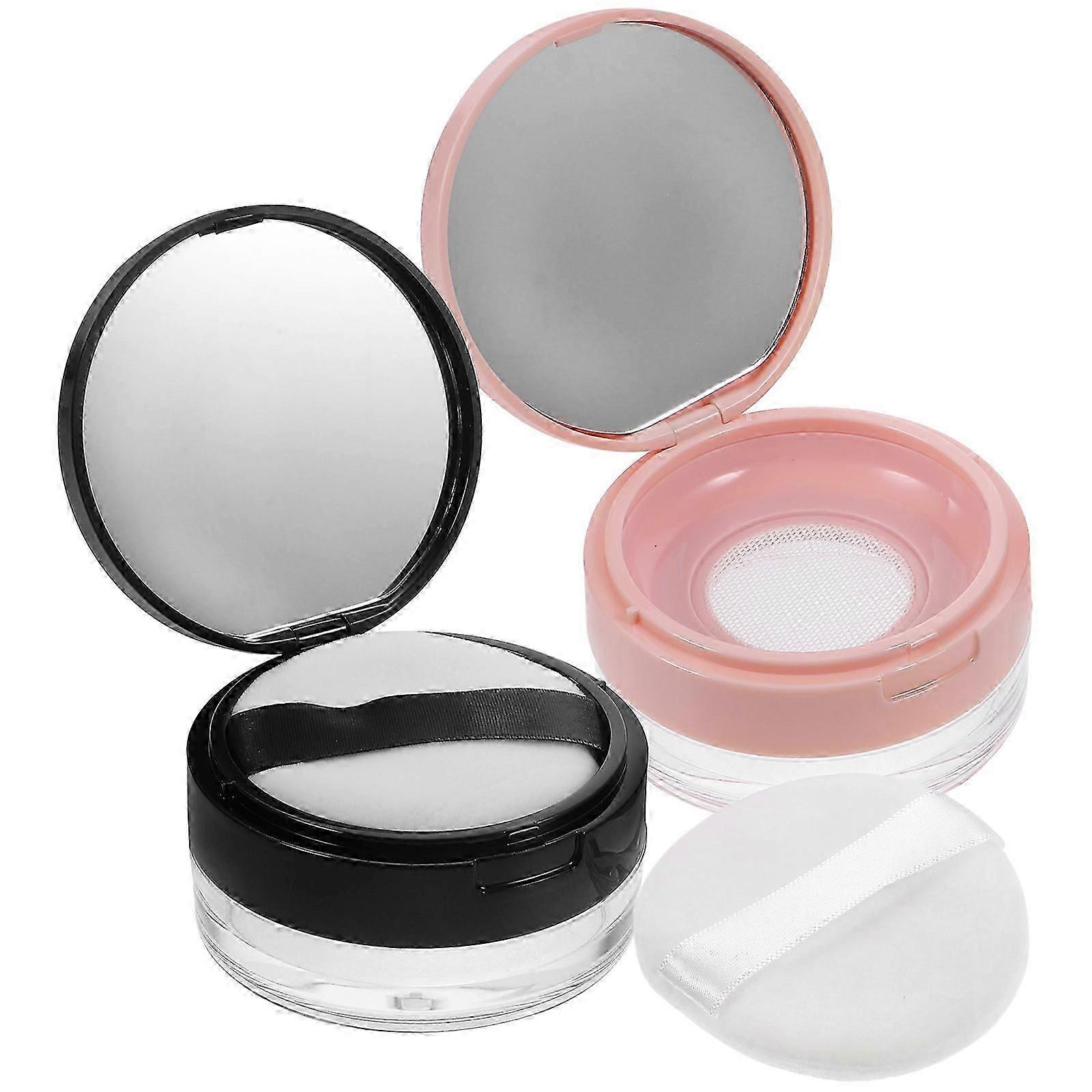 2Pcs Empty Plastic Loose Powder Compact Container Reusable Makeup Powder Boxes