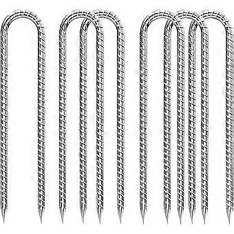 Rebar-Stakes-12-Inch-Galvanized, U Hook Trampoline Stakes 6 Pack Ground Anchors Tent Stakes Heavy Duty for Plants Anti-Rust Landscape Fabric Stakes A