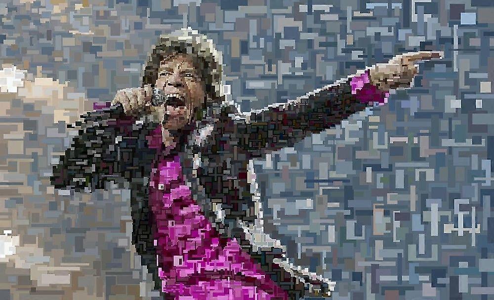 Puzzle de haute difficulté Mick Jagger composé de rectangles géométriques (67 pièces)