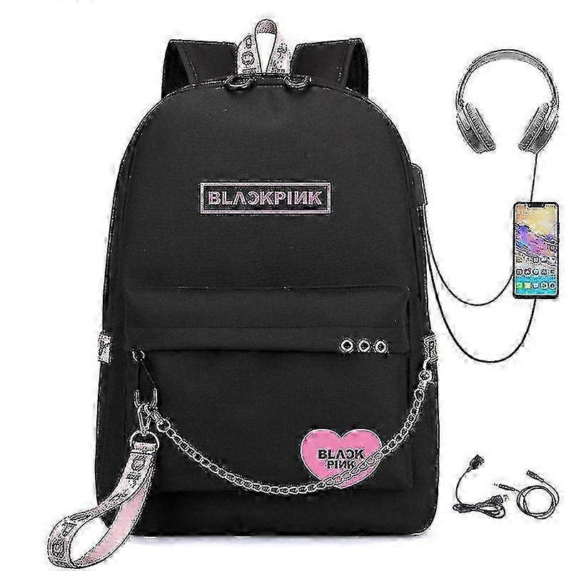 Black.pink Backpack Usb Rechargeable Backpack Student School Bag
