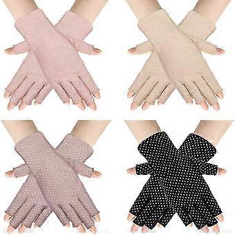 Women Half Finger Sunscreen Gloves, UV Protection, Medium, Black and Purple, Pack of 4, for Driving Riding Fishing Golfing Outdoor Activities
