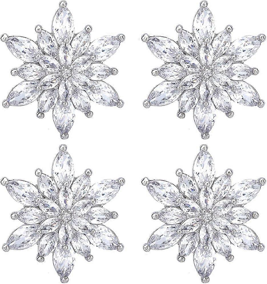 4Pcs Snowflake Buttons Silver Snowflake Drill Buckle Glitter Rhinestone Buttons Decorative Replacement