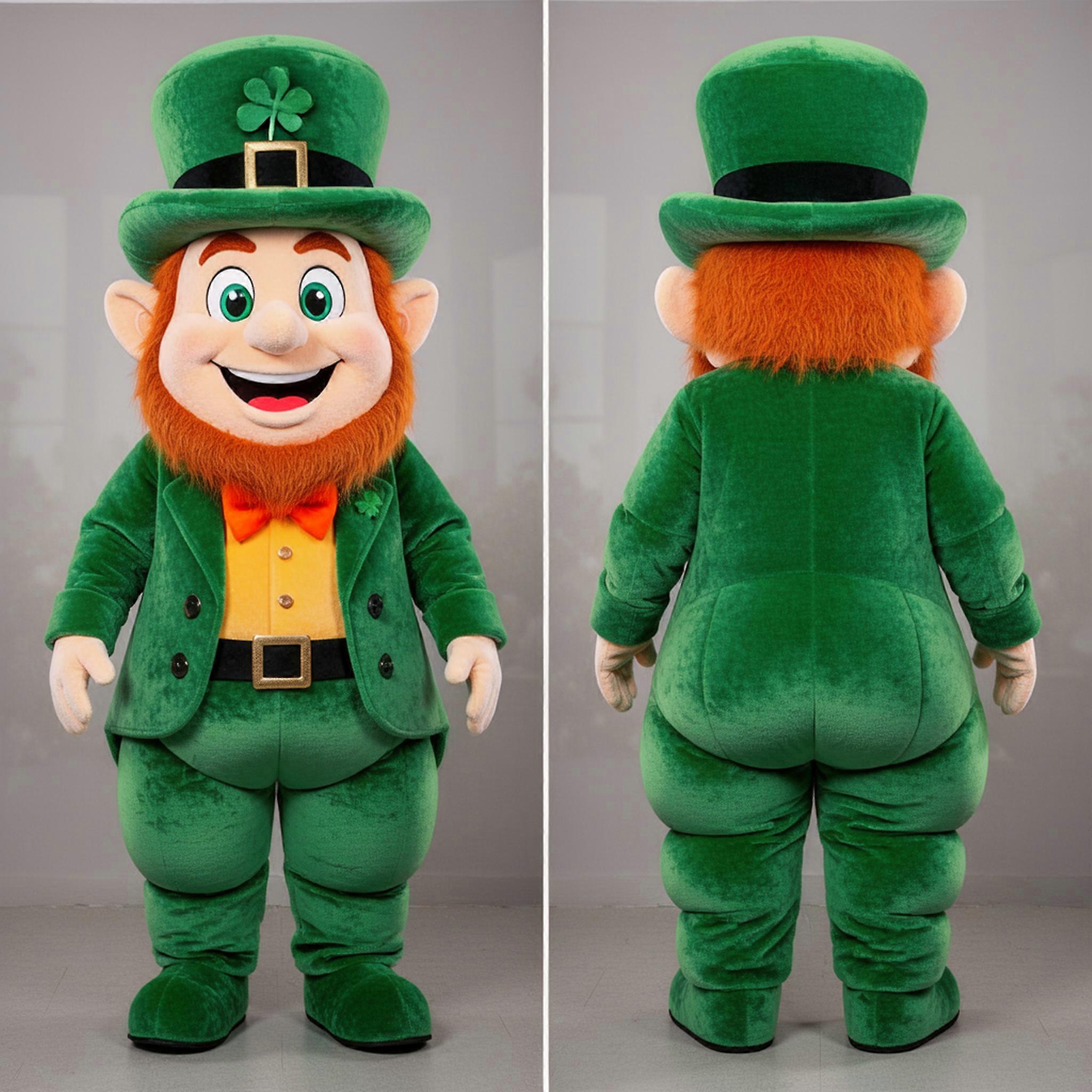 MASTICOT Emerald Green Smiling Leprechaun Horseshoe Mascot