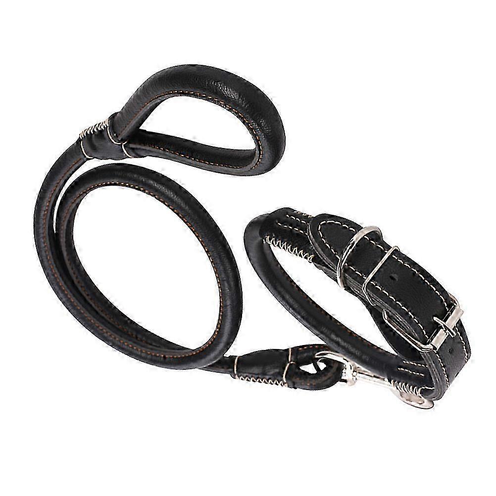 Dog Traction Strap PU Neck Strap compatible with Pet Pulling Black Practical