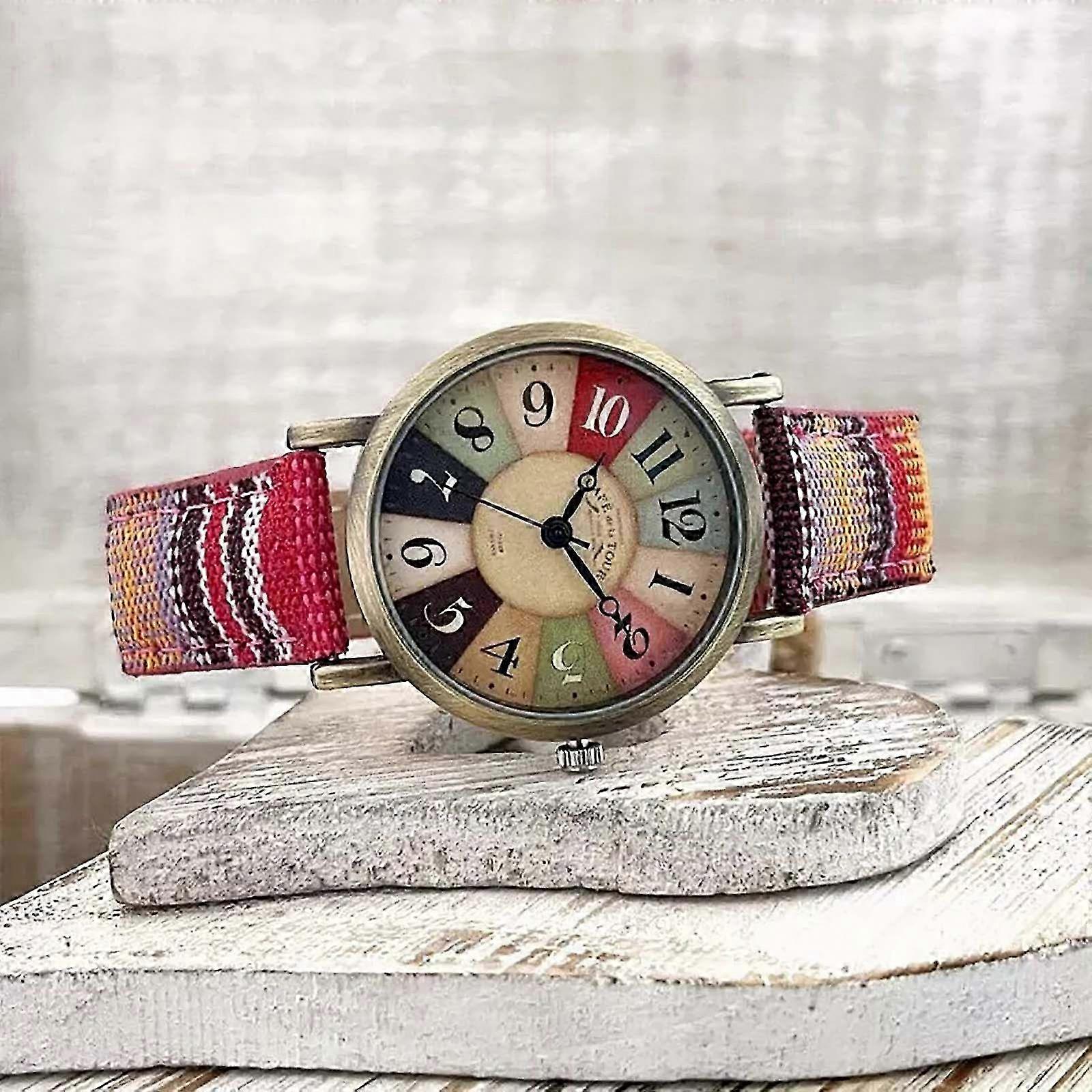 For Elderly Women's Leather Watch with Multicolour Rainbow Pattern