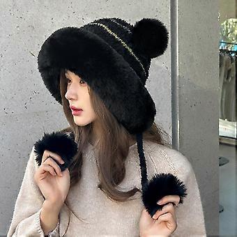 Leuke gebreide muts voor de herfst en winter, gemaakt van dik fleece en wol, met oorbescherming.